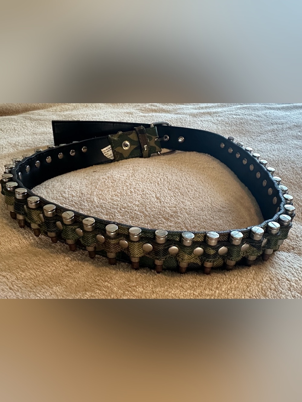 Studded Camouflage Bullet-Style Belt - Green Size 32"